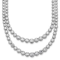 14K White Gold 14.38 Carat Certified Lab Grown Diamond VS SI+ G+ Complete Graduated Layered Tennis Necklace, 16" view 1