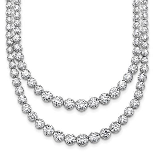 14K White Gold 14.38 Carat Lab Grown Diamond VS+ F+ Complete Graduated Layered Tennis Necklace, 16"