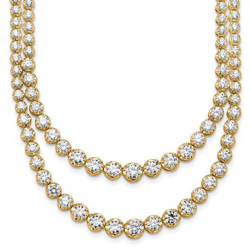 14K Yellow Gold 14.38 Carat Certified Lab Grown Diamond VS SI+ G+ Complete Graduated Layered Tennis Necklace, 16"