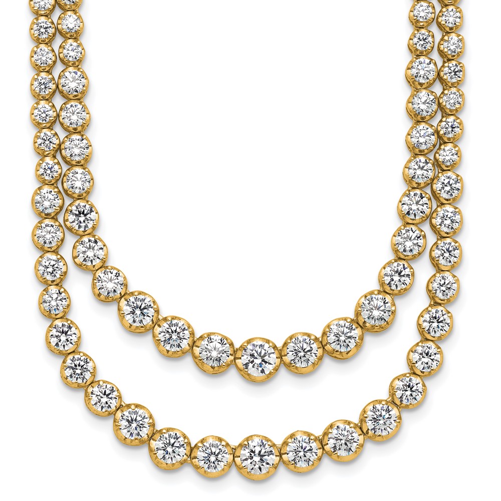 14K Yellow Gold 14.88 Carat Lab Grown Diamond VS+ F+ Complete Graduated Layered Tennis Necklace, 18"