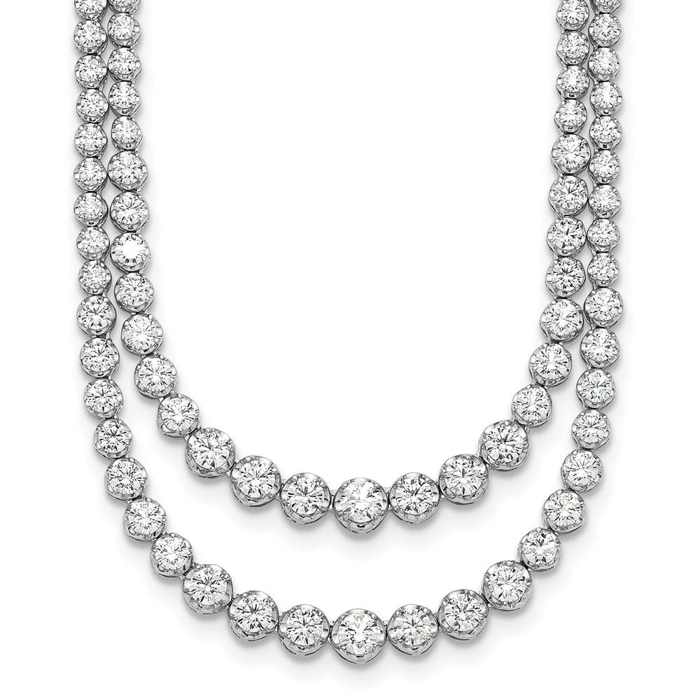 14K White Gold 15.50 Carat Lab Grown Diamond VS+ F+ Complete Graduated Layered Tennis Necklace, 20"