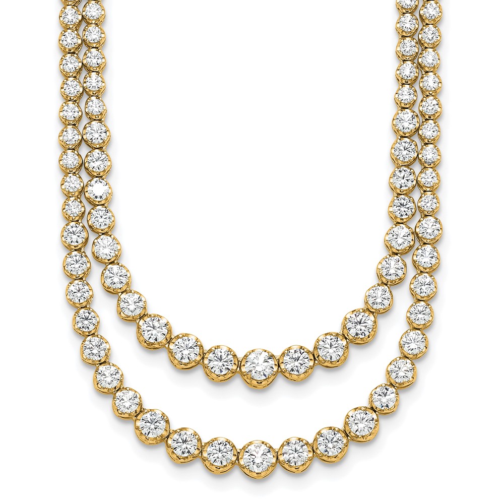 14K Yellow Gold 15.50 Carat Lab Grown Diamond VS+ F+ Complete Graduated Layered Tennis Necklace, 20"