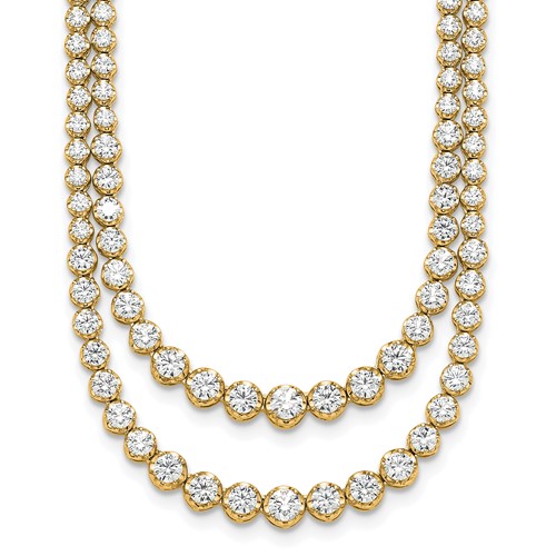 14K Yellow Gold 15.50 Carat Lab Grown Diamond VS SI+ G+ Complete Graduated Layered Tennis Necklace, 20"