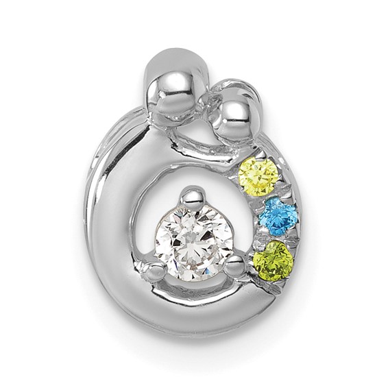 14k WG 3 Genuine Birthstone and Dia. Mother/Child Chain Slide