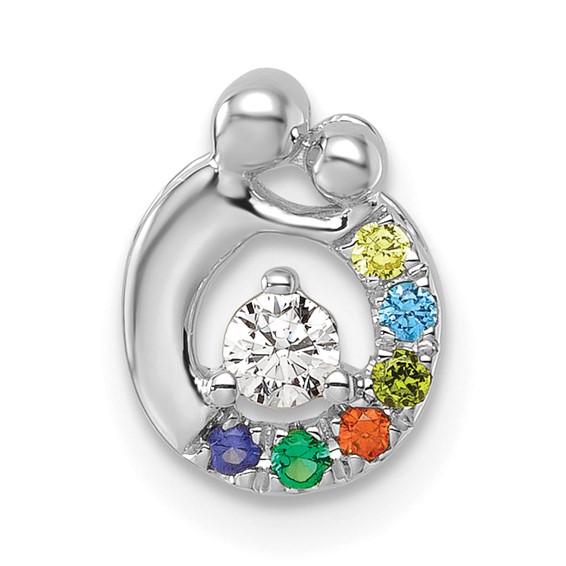 14k WG 6 Synthetic Birthstone and Dia. Mother/Child Chain Slide
