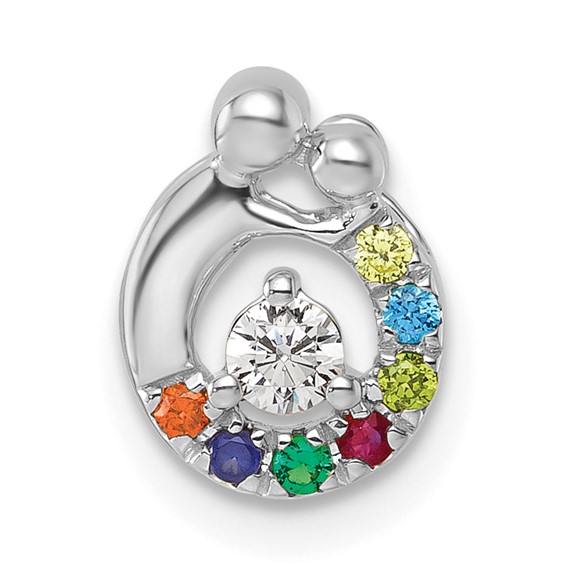 14k WG 7 Genuine Birthstone and Dia. Mother/Child Chain Slide