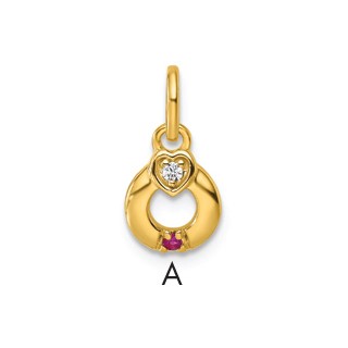 14k Dia. Heart w/1 Genuine Birthstone Mother's Circle Pendant