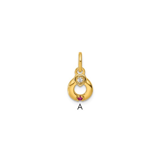 14k Dia Heart w/ 1 Birthstone Mother's Circle Pendant Semi-Mount