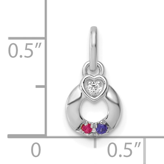 14k WG Dia. Heart w/2 Genuine Birthstone Mother's Circle Pendant