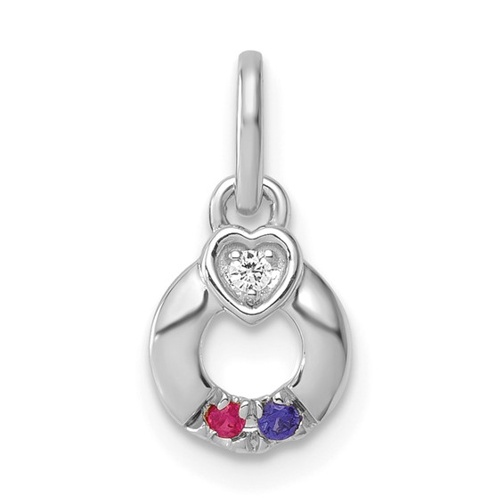 14k WG Dia. Heart w/2 Genuine Birthstone Mother's Circle Pendant