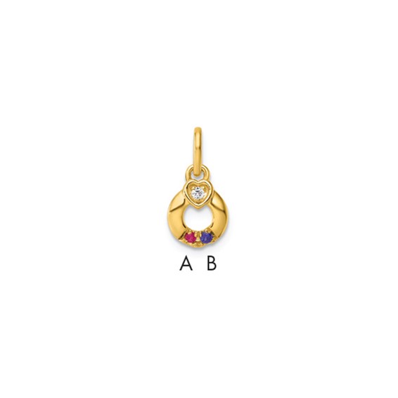 14k Dia. Heart w/2 Genuine Birthstone Mother's Circle Pendant