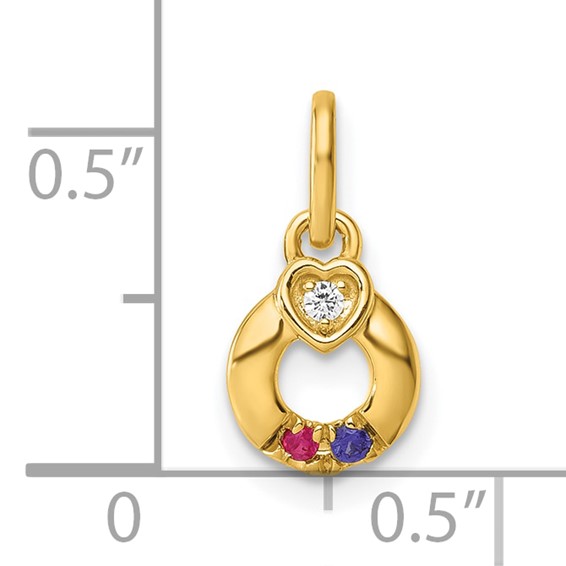 14k Dia. Heart w/2 Genuine Birthstone Mother's Circle Pendant