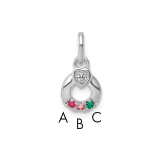 14k WG Dia.  Heart w/3 Synthetic Birthstone Mother's Circle Pendant