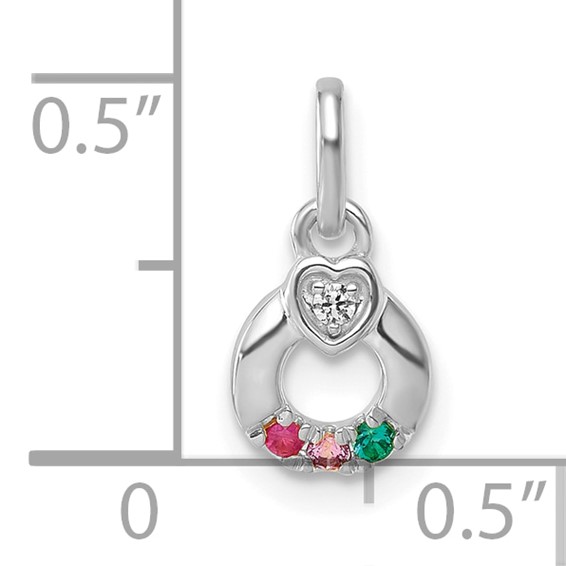 14k WG Dia.  Heart w/3 Synthetic Birthstone Mother's Circle Pendant