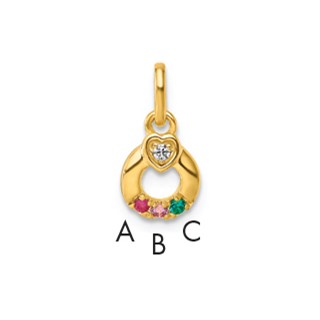 14k Dia. Heart w/3 Synthetic Birthstone Mother's Circle Pendant