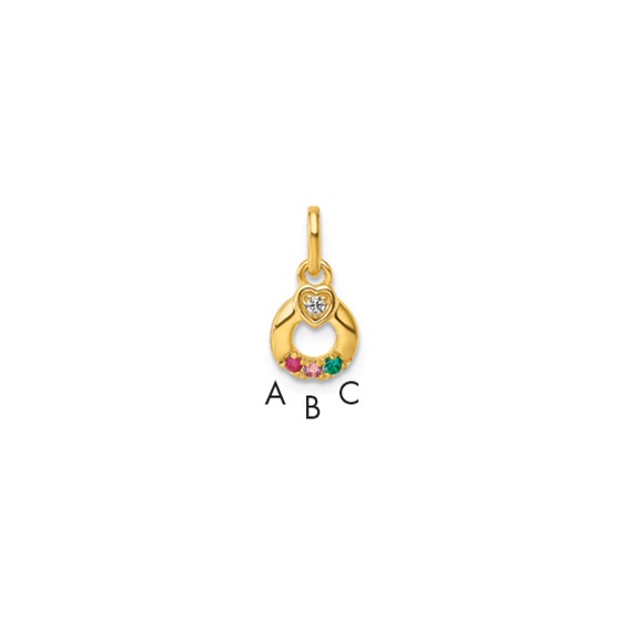 14k Dia. Heart w/3 Synthetic Birthstone Mother's Circle Pendant