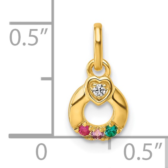 14k Dia. Heart w/3 Synthetic Birthstone Mother's Circle Pendant