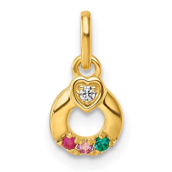 14k Dia. Heart w/3 Synthetic Birthstone Mother's Circle Pendant