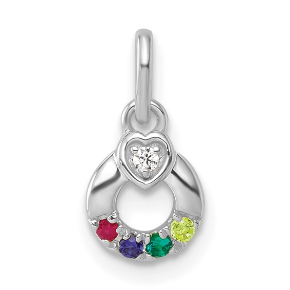 14k WG Dia.  Heart w/4 Synthetic Birthstone Mother's Circle Pendant