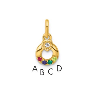 14k Dia. Heart w/4 Synthetic Birthstone Mother's Circle Pendant