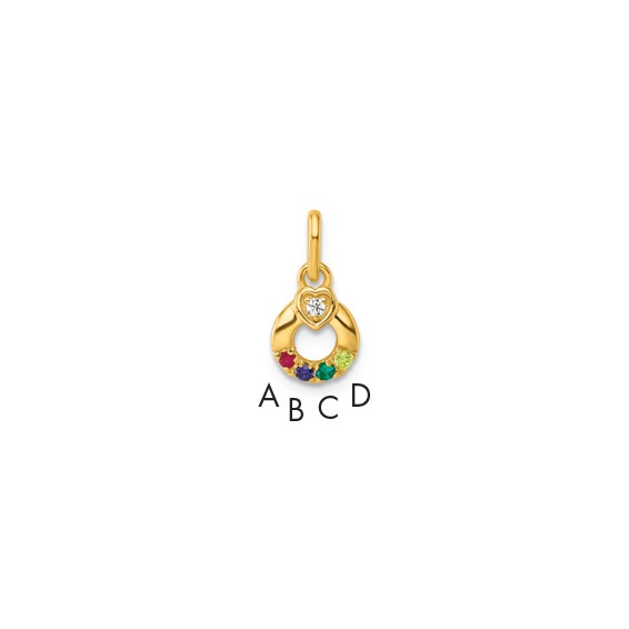 14k Dia. Heart w/4 Synthetic Birthstone Mother's Circle Pendant