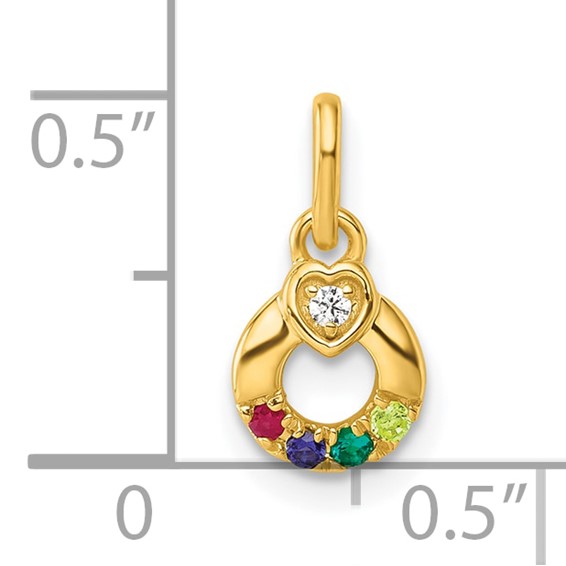14k Dia. Heart w/4 Synthetic Birthstone Mother's Circle Pendant