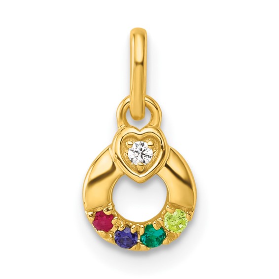 14k Dia. Heart w/4 Synthetic Birthstone Mother's Circle Pendant