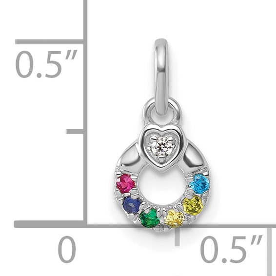 14k WG Dia. Heart w/6 Genuine Birthstone Mother's Circle Pendant