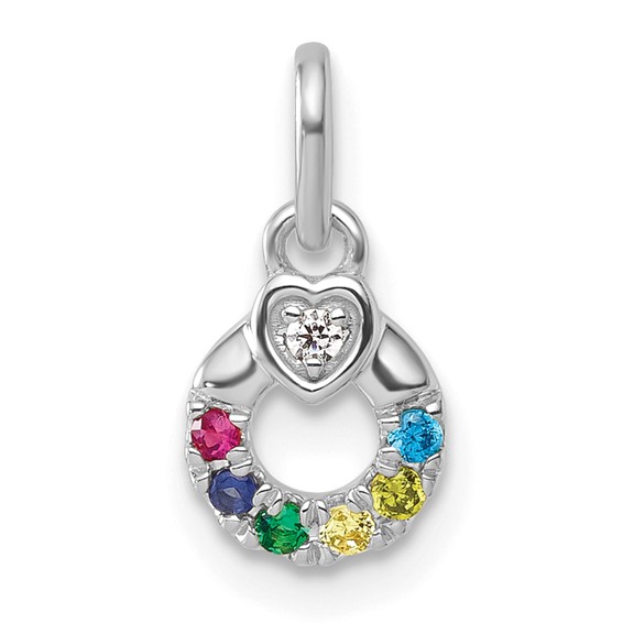 14k WG Dia. Heart w/6 Genuine Birthstone Mother's Circle Pendant