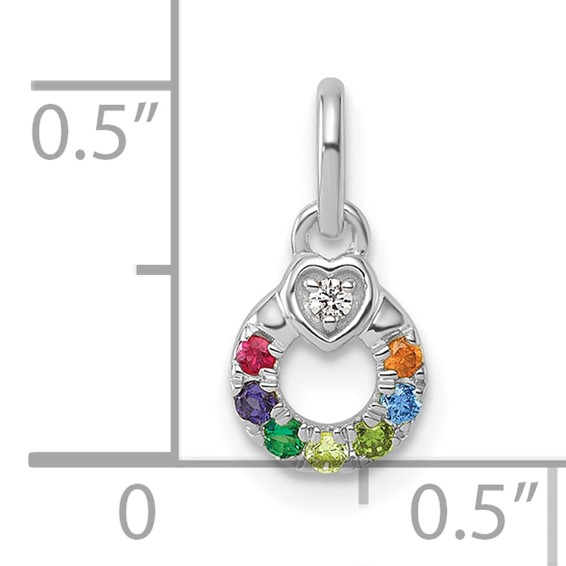 14k WG Dia. Heart w/7 Genuine Birthstone Mother's Circle Pendant