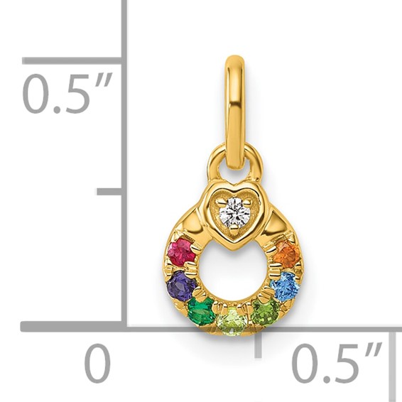 14k Dia Heart w/ 7 Birthstone Mother's Circle Pendant Semi-Mount