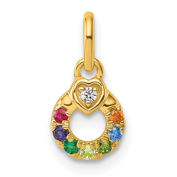 14k Dia Heart w/ 7 Birthstone Mother's Circle Pendant Semi-Mount