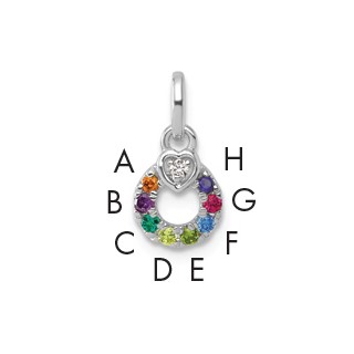 14k WG Dia.  Heart w/8 Synthetic Birthstone Mother's Circle Pendant