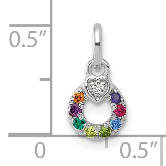 14k WG Dia.  Heart w/8 Synthetic Birthstone Mother's Circle Pendant