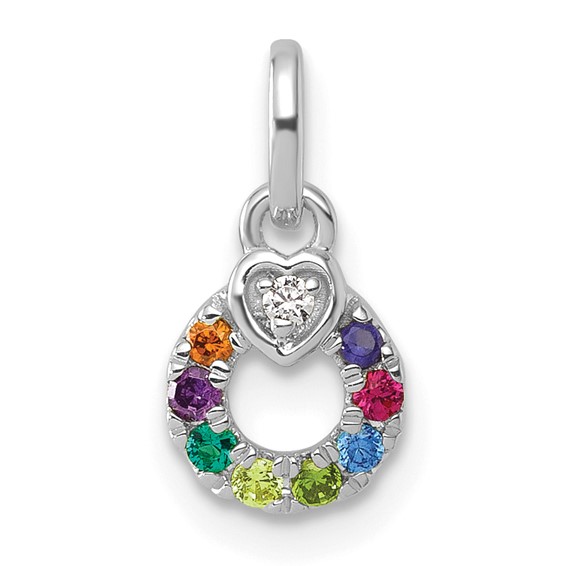 14k WG Dia.  Heart w/8 Synthetic Birthstone Mother's Circle Pendant