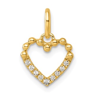 14K Polished Diamond Beaded Heart Pendant