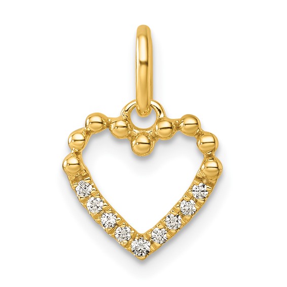14K Polished Diamond Beaded Heart Pendant