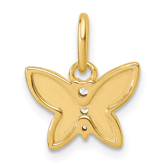 14K Polished and Hammered Diamond Butterfly Pendant