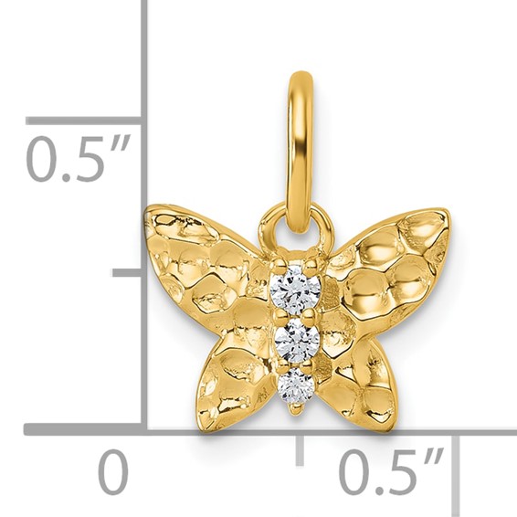 14K Polished and Hammered Diamond Butterfly Pendant