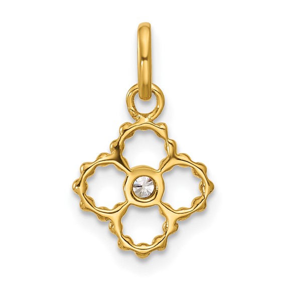 14K Polished 1/20 carat Diamond Beaded Floral Pendant