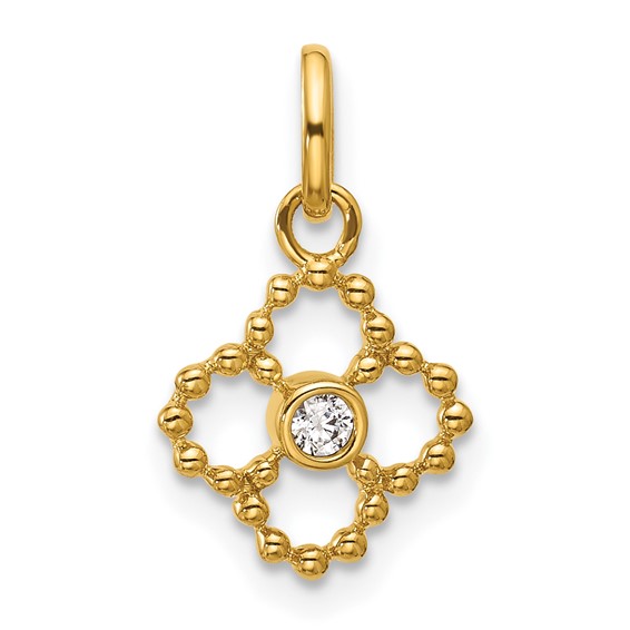 14K Polished 1/20 carat Diamond Beaded Floral Pendant