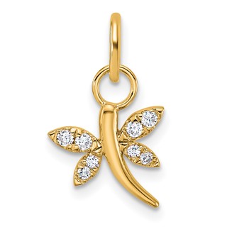 14K Polished Diamond Dragonfly Charm