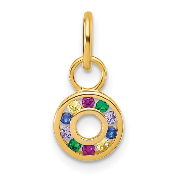 14K Polished Diamond Multi-color CZ Circle Charm