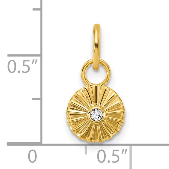 14K Polished and Grooved Diamond Circle Charm