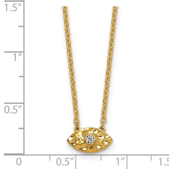14K Polished and Hammered 1/20 carat Diamond Evil Eye 18 inch Necklace
