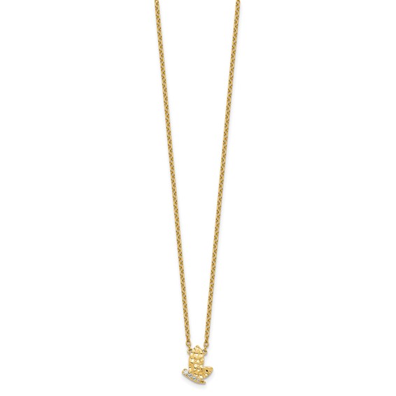 14K Polished and Hammered 1/20 carat Diamond Butterfly 18 inch Necklace