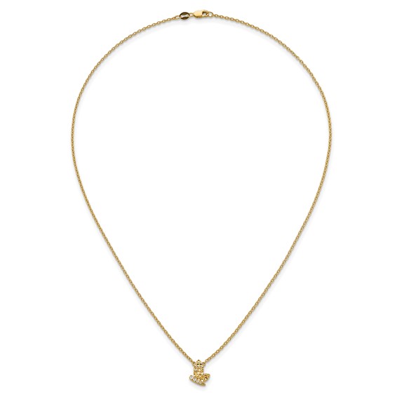 14K Polished and Hammered 1/20 carat Diamond Butterfly 18 inch Necklace