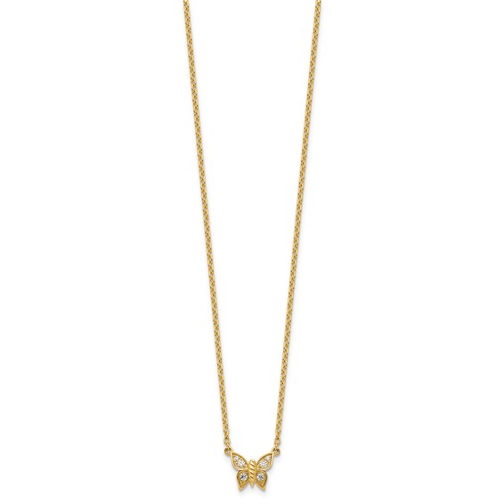14K Polished 1/10 carat Diamond Butterfly 18 inch Necklace