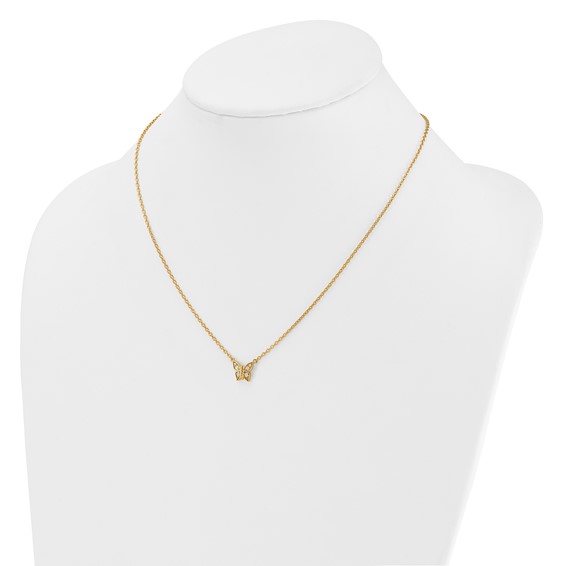 14K Polished 1/10 carat Diamond Butterfly 18 inch Necklace