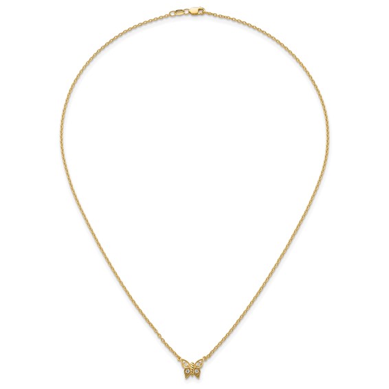 14K Polished 1/10 carat Diamond Butterfly 18 inch Necklace